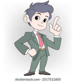 cartoon illustration doodle about business strategy mindset, success is everyone's dream, young businessman tells the secret to getting rich