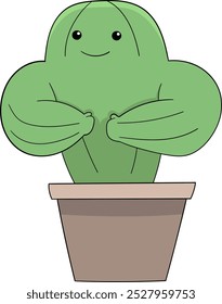 Cartoon illustration doodle of nutritional content and vitamins in food that make the body healthy, cactus with fat body grows well and healthily
