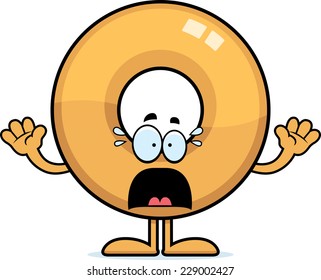 A cartoon illustration of a doughnut looking scared.