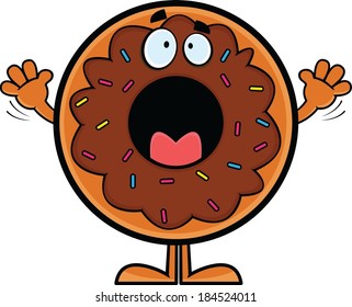 Cartoon illustration of a doughnut with a panicked expression. 