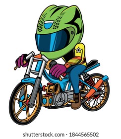 cartoon illustration of a drag motorbike racer

