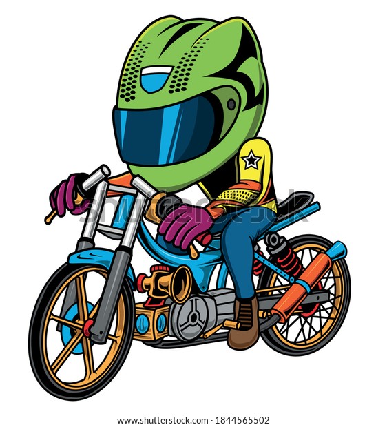 cartoon\
illustration of a drag motorbike\
racer\
\
