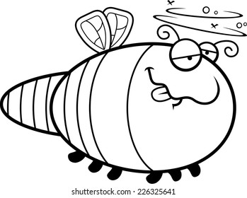 A cartoon illustration of a dragonfly looking drunk.