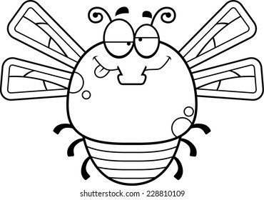 A cartoon illustration of a dragonfly looking drunk.