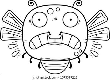 A cartoon illustration of a dragonfly looking scared.