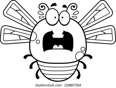 A cartoon illustration of a dragonfly looking scared.