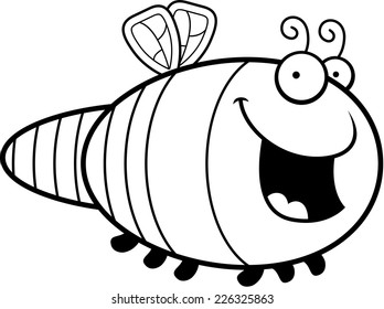 A cartoon illustration of a dragonfly smiling.