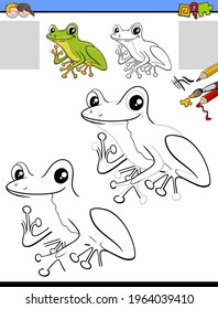 Cartoon illustration drawing   coloring educational activity for children and tree frog character