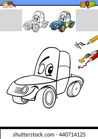 Cartoon Illustration of Drawing and Coloring Educational Activity Task for Preschool Children with Car Character