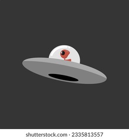 cartoon illustration drawing of a cute alien ship.vector