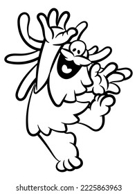 Ilustración de dibujos animados del Caballero de la Escama con cara de barba, vestido de piel animal, saltando porque feliz. Mejor para pegatinas, contorno y libro de colorear con temas de edad de piedra
