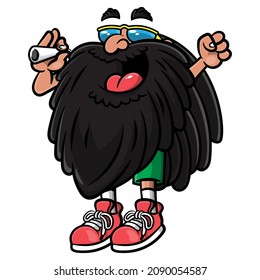 Ilustración de caricatura de un hombre con el rostro barbudo fumando marihuana y siento libertad, lo mejor para mascota, personaje, pegatina y logo para el producto de la marihuana