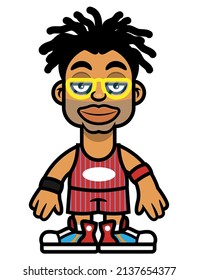 Cartoon Illustration Of Dreadlocks Men Wearing Glasses And Basketball Jersey, Best For Mascot, Logo, And Sticker With Basketball Competition Themes