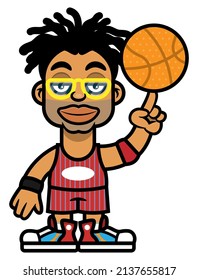 Cartoon Illustration Of Dreadlocks Men Wearing Glasses And Basketball Jersey, Play Juggling Basketballs, Best For Mascot, Logo, And Sticker With Basketball Competition Themes