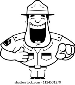 A cartoon illustration of a drill sergeant laughing and pointing.