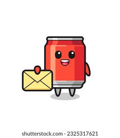 cartoon illustration of drink can holding a yellow letter , cute style design for t shirt, sticker, logo element
