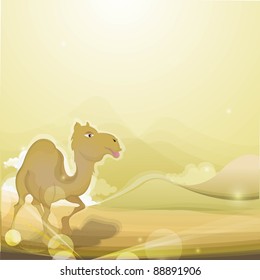 cartoon illustration of dromedary camel on desert .Vector design (EPS10)