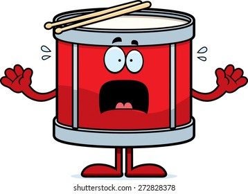 A cartoon illustration of a drum looking scared.