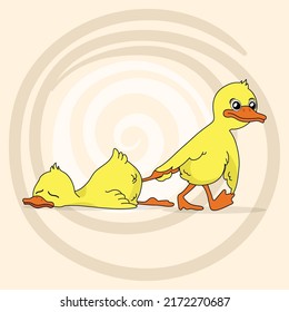 A Cartoon Illustration of a Drunk Duck Pulled by His Friend