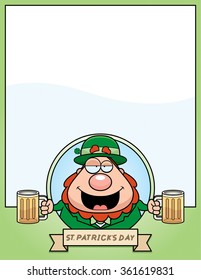 A cartoon illustration of a drunk leprechaun in a St. Patrick's Day themed graphic.