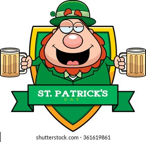 A cartoon illustration of a drunk leprechaun in a St. Patrick's Day themed graphic.