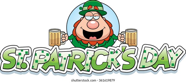 A cartoon illustration of a drunk leprechaun in a St. Patrick's Day themed graphic.