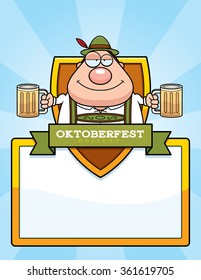 A cartoon illustration of a drunk man in an Oktoberfest themed graphic.
