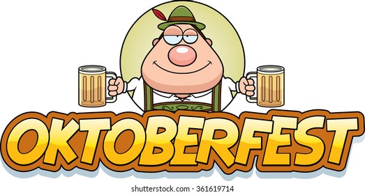 A cartoon illustration of a drunk man in an Oktoberfest themed graphic.