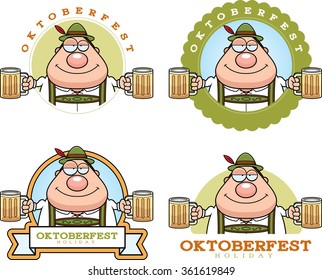 A cartoon illustration of a drunk man in an Oktoberfest themed graphic.