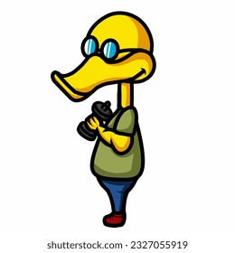 cartoon illustration of duck doing gym