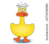 A cartoon illustration of a duck looking drunk. (vector)