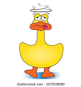 A cartoon illustration of a duck looking drunk. (vector)