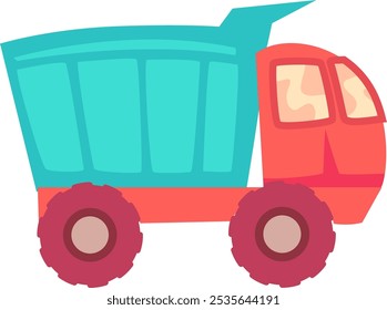 Cartoon illustration of a dump truck transporting materials, showcasing its vibrant colors and sturdy design, ideal for children s books, educational resources, or construction themed projects