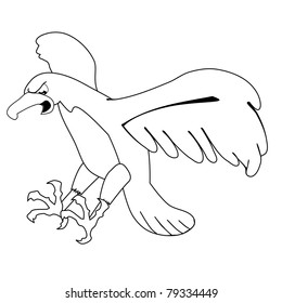 Cartoon illustration of an eagle , line drawing for coloring book