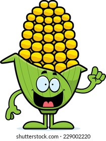 A cartoon illustration of an ear of corn with an idea.