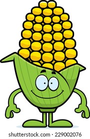 A cartoon illustration of an ear of corn looking happy.