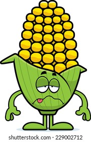 A cartoon illustration of an ear of corn looking sick.