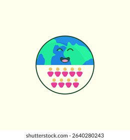 Cartoon illustration of the earth crying because of overpopulation, for the global World Population Day design