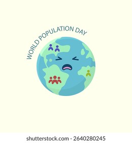 Cartoon illustration of the earth crying with increasing human population, for global World Population Day design