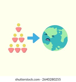 Cartoon illustration of the earth crying next to a large human population, for the global World Population Day design