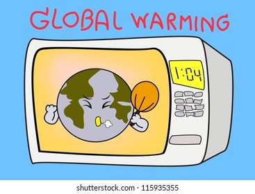 Cartoon Illustration of the earth threatened by global warming