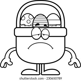 A cartoon illustration of an Easter basket looking sad.