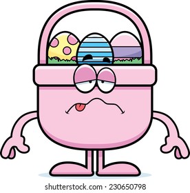 A cartoon illustration of an Easter basket looking sick.