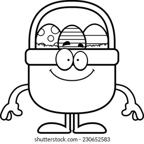 A cartoon illustration of an Easter basket looking happy.