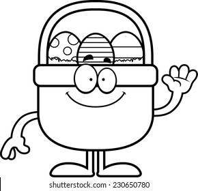 A cartoon illustration of an Easter basket waving.