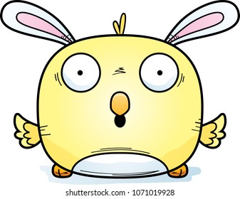 A cartoon illustration of an Easter bunny chick looking surprised.