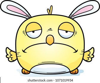 A cartoon illustration of an Easter bunny chick looking sad.
