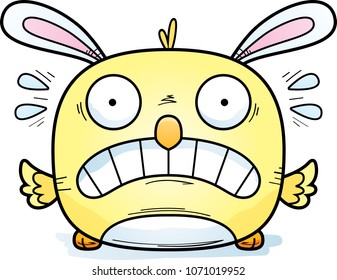 A cartoon illustration of an Easter bunny chick looking scared.