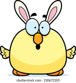 A cartoon illustration of an Easter bunny chick looking surprised.