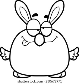 A cartoon illustration of an Easter bunny chick looking drunk.